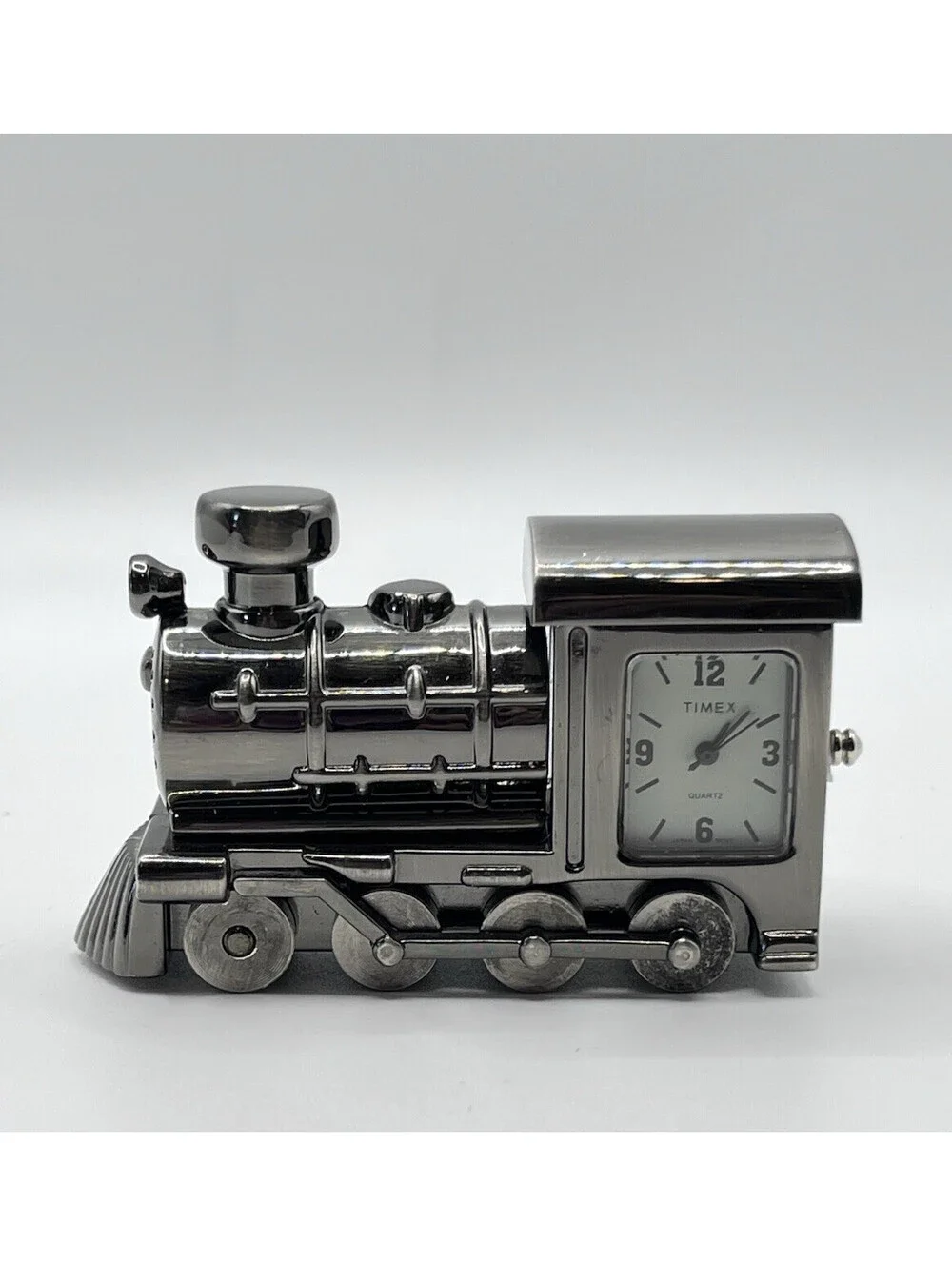 Timex Vintage Steam Engine Novelty Clock Gun Metal Gray Works 3112.2